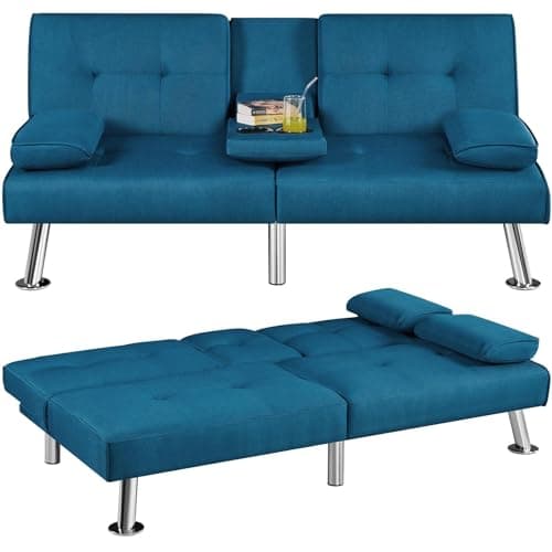 Yaheetech Convertible Sofa Bed Aqua Blue, 772lb Capacity, 3 Angles Recliner