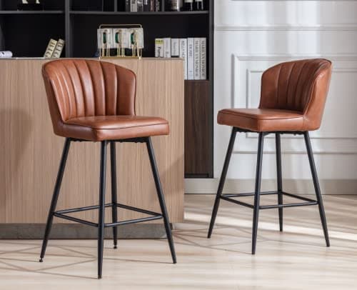 EALSON Brown Counter Height Bar Stools Set of 2 Modern Leather Bar Chairs