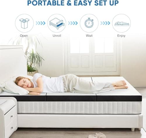 OLIXIS 4" Tri-Fold Memory Foam Mattress - Portable & Foldable, CertiPUR-US Certified