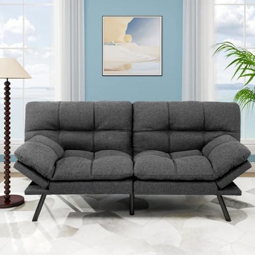MUUEGM Linen Memory Foam Convertible Sofa Bed, 71", Light Grey, Living Room Sleeper Couch