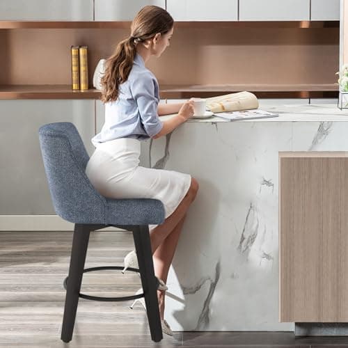 360°Swivel Bar Stools Set of 2 with High Backrest, Denim Blue