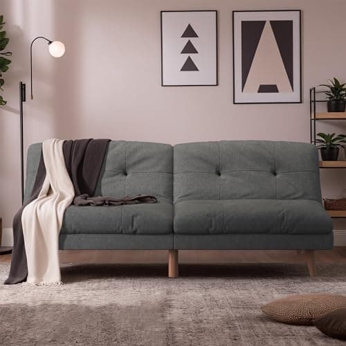 Flamaker Adjustable Futon Sofa Bed in Grey Fabric
