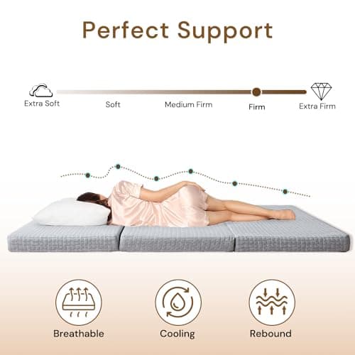 Tri-Fold 4 Inch Memory Foam Guest Mattress, Washable Cover, Non-Slip, Twin Size, Grey