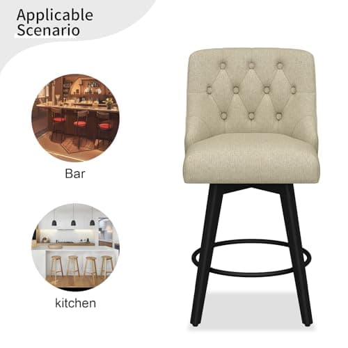 Counter Height Swivel Barstool Set of 2, Memory Foam Upholstered Farmhouse Stool
