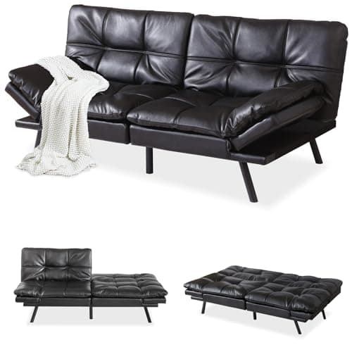 Convertible Memory Foam Futon Sofa Bed with Adjustable Backrest and Armrests, Dark Grey
