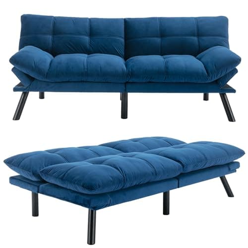 71" Comfortable Convertible Futon Sofa Bed, Velvet Cushion, Twin Size