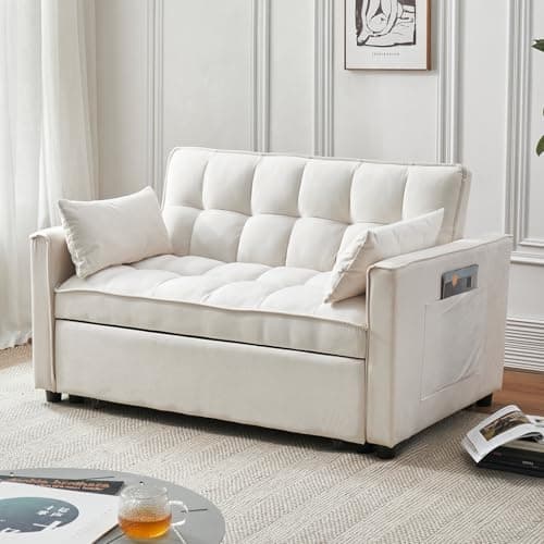 Grey Modern 3-in-1 Futon Sofa Bed with Pullout Bed and Storage Pockets