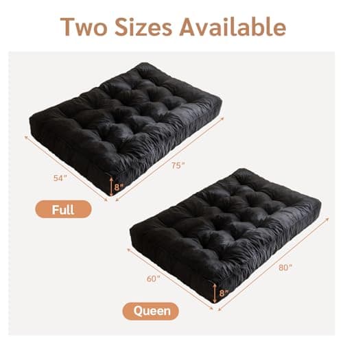 YOSHOOT Full Size 8 Inch Thick Futon Mattress, Black, 54"x75", Medium Firm