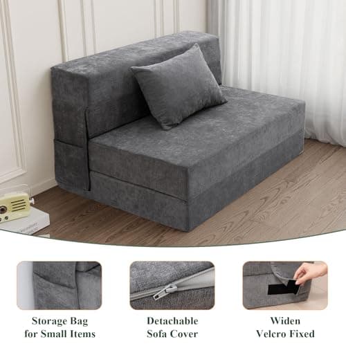 HOMFINE Folding Sofa Bed - Convertible Chair with Pillow, Gray