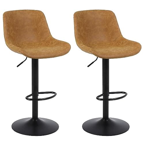 Modern Brown Swivel Bar Stool Set - Counter Height with Back Adjustment