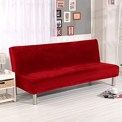 Camel Thick Plush Futon Cover for Stretch Armless Sofa Bed