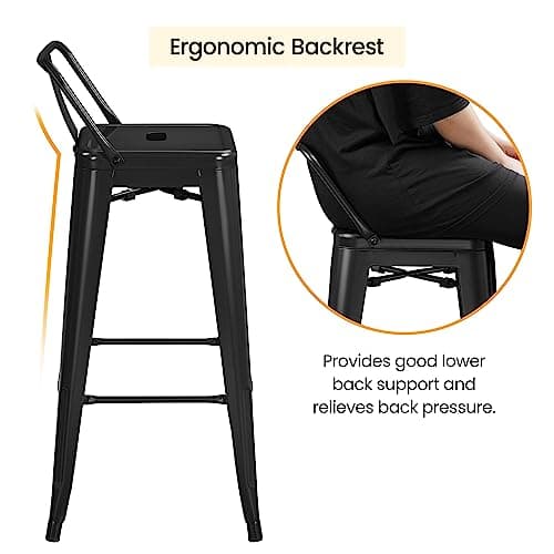 Yaheetech 30 Inch Matte Black Bar Stools Set of 4, Counter Height Kitchen Chairs