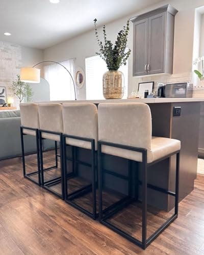 PHI VILLA Counter Height Bar Stool Set of 4, PU Leather Back Chairs