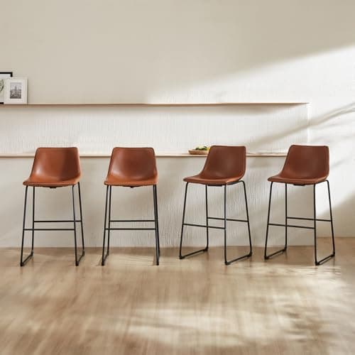 DUMOS 26 Inch Bar Stools, Elegant Brown, Modern Faux Leather with Back