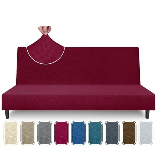 ZNSAYOTX Wine Red Stretch Futon Cover for Full Size Armless Sofa Bed (67"-82")
