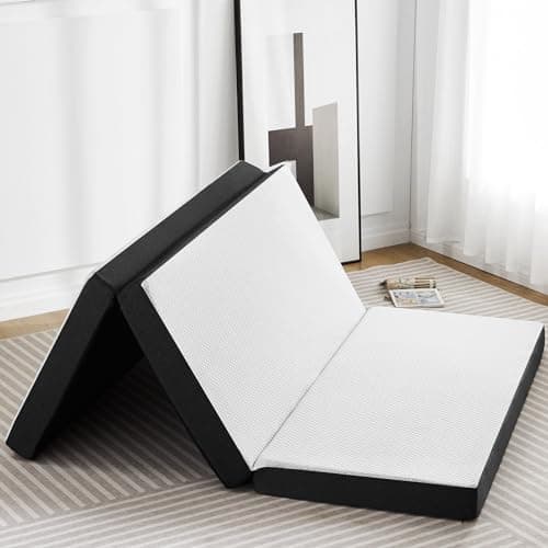 Sweetcrispy 4 Inch Tri-Fold Memory Foam Mattress Topper, White - Queen Size