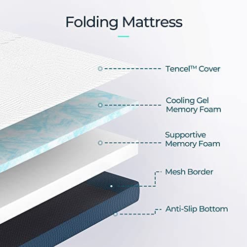 LINSY LIVING 4 Inch Tencel Trifold Memory Foam Mattress, Foldable Sofa Bed, Single Size