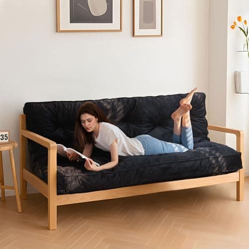 MAXYOYO Full Size Velvet Thick Futon Mattress, Shredded Foam Filling, Black