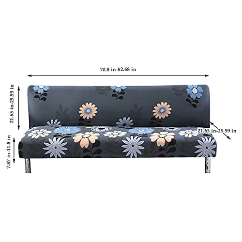 Armless Futon Slipcovers Stretch Sofa Bed Cover with Elastic Bottom, Printed Fitted Couch Cover for Pets, Kids