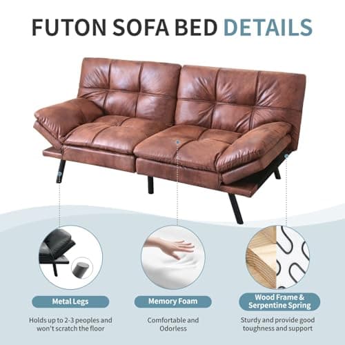 Memory Foam Futon Sofa Bed Couch - Modern Loveseat Daybed - Comfy Sleeper for Apartment Living Room