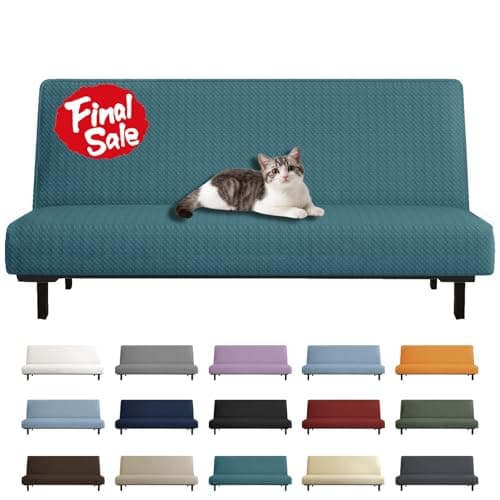YEMYHOM Peacock Blue Jacquard Stretch Futon Slipcover with Elastic Bottom