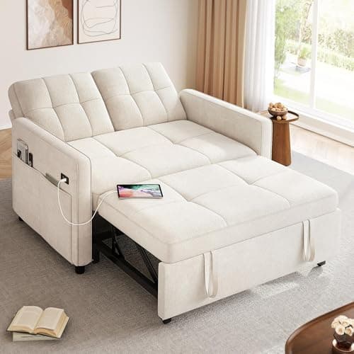 YITAHOME 55" 3-in-1 Convertible Sofa Bed, Beige Reclining Futon with Side Pocket