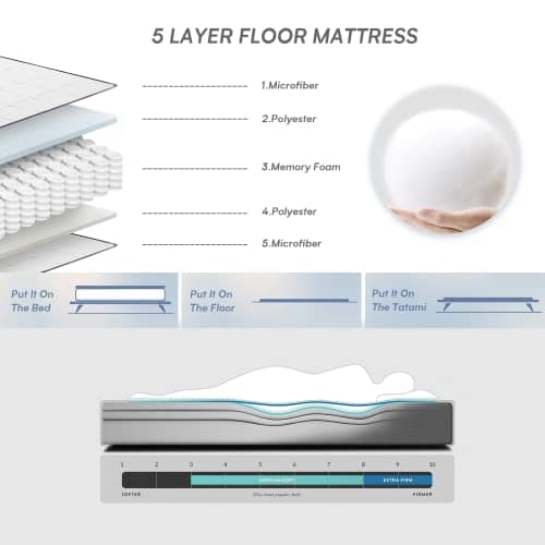 Army Green Queen Japanese Memory Foam Foldable Sleeping Mattress