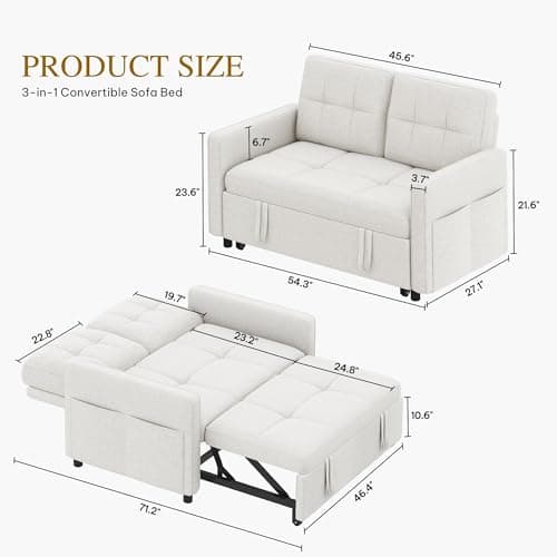 YITAHOME 55" 3-in-1 Convertible Sofa Bed, Beige Reclining Futon with Side Pocket