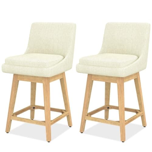 Modern Upholstered Fabric Barstools, Set of 2 - Ivory White