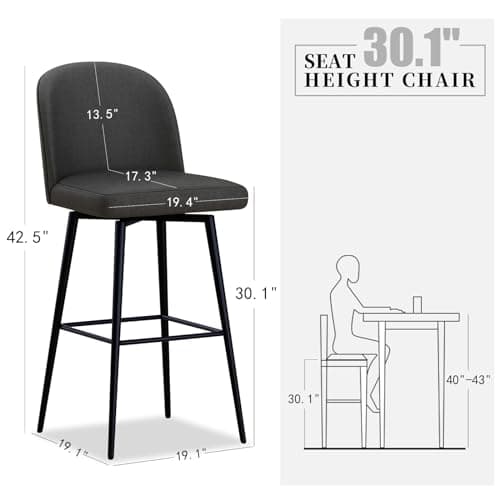 360° Swivel Counter Barstools with Thicken Cushion Back, Set of 2, Black