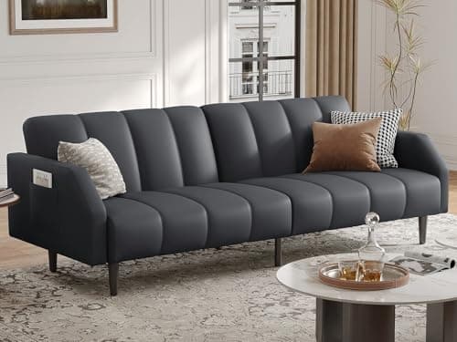 Fadware 78" Adjustable Faux Leather Futon Sleeper Couch, 2 Seater Brown