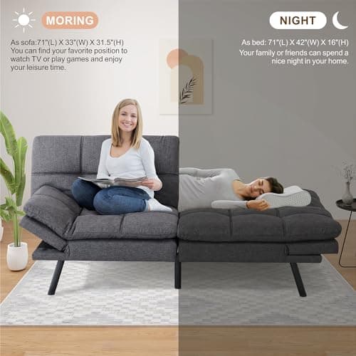 MUUEGM Futon Sofa Bed, Memory Foam Convertible Couch for Compact Space, Easy Assembly (Grey)