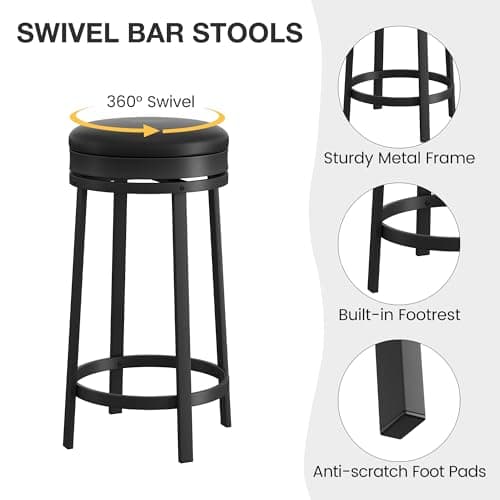 IDEALHOUSE Black Swivel Bar Stools Set of 2 with Footrest