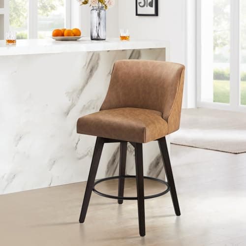 360° Swivel Wooden Barstools with Cushion Back 1 Set, Brown