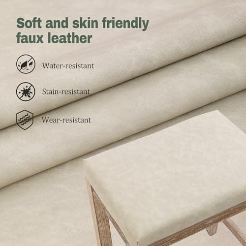 Modern Khaki Faux Leather Bar Stool Set, Counter Height 3 Pack Wood Legs