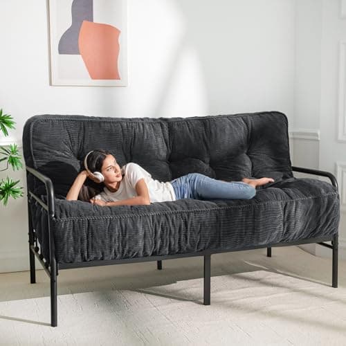 MAXYOYO Queen Size Ultra Thick Futon Mattress Sofa Bed, Shredded Foam Filling, Corded Fabric, Navy