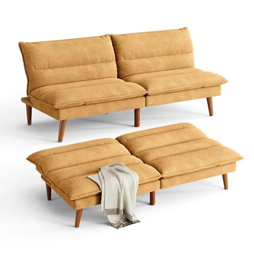 LINSY 71 Inch Beige Adjustable Backrest Futon Sofa Bed