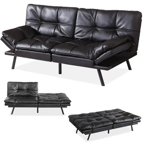 Memory Foam Futon Sofa Bed Couch - Modern Loveseat Daybed, Comfy Sleeper Couch, Easy Assembly, Black