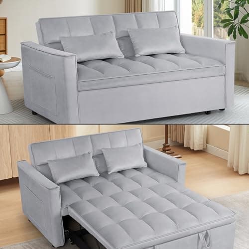 3 in 1 Velvet Convertible Sofa Bed, Black (54" Full)