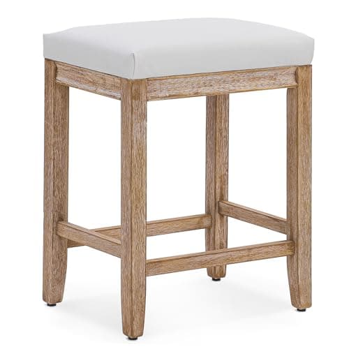 Modern Khaki Faux Leather Bar Stool Set, Counter Height 3 Pack Wood Legs