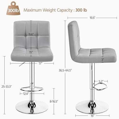 Yaheetech Modern Counter Height Bar Stools Set of 2, Light Gray