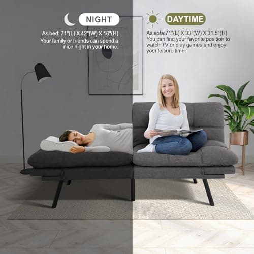 MUUEGM 71 Futon Couch with Memory Foam and Adjustable Backrest - Dark Grey