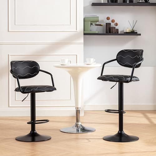 VECELO Counter Height Bar Stool Set, Adjustable with Back & Arm, Black