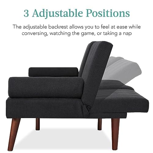 Best Choice Products Black Mid-Century Modern Upholstered Futon Convertible Sofa Bed