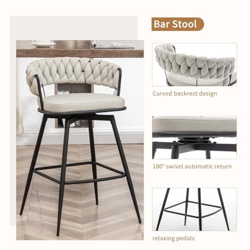 Modern Beige 360° Swivel Bar Stool Set, 26" Counter Height