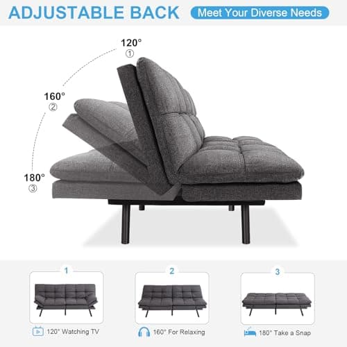 MUUEGM Dark Gray Fabric Ajustable Backrest Folding Futon Sofa for Small Spaces