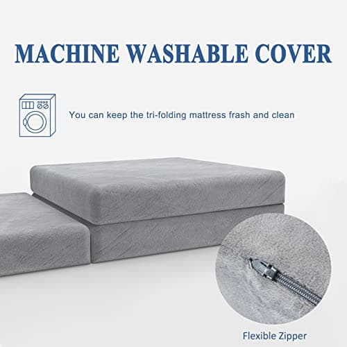 SINWEEK Tri-Fold Mattress Foam Topper with Removable Cover