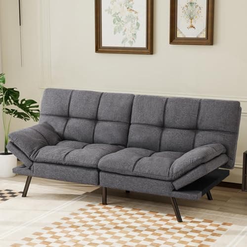 MUUEGM Linen Memory Foam Convertible Sofa Bed, 71", Light Grey, Living Room Sleeper Couch