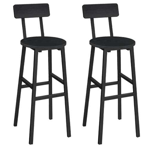 Rustic Brown Bar Stools, Set of 2 with Footrest, 24.4" Backed Bar Chairs