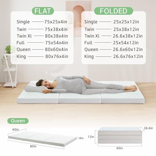 6 Inch Tri-fold Memory Foam Mattress - Queen Size, CertiPUR-US Certified